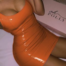 PU Dress Sexy Bag Hip Nightclub Party Slimming High Beauty Back Solid Color Ins Explosion Bag Hip Dress Short (Color: Pink, size: L)