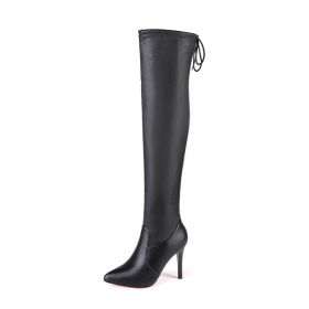 Women Boots Shoes High Heels Red Bottom Over the knee Boots Leather Fashion Beauty Ladies Long Boots Size fr5 (Color: Black, size: 37)